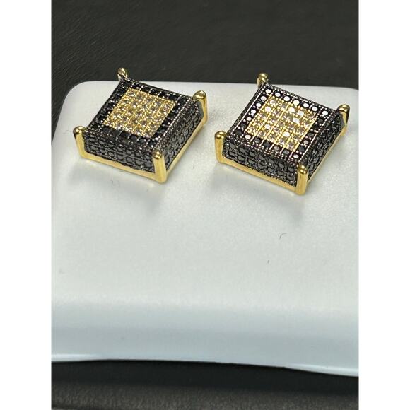 Genuine MOISSANITE 14k gold plated earrings- square‎ kite hip hop men screwbacks - Picture 2 of 3